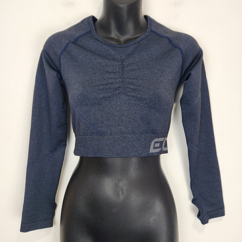 ECHT Arise Scrunch Crop‎ Top Womens M Navy Blue Long Sleeve Compression Workout